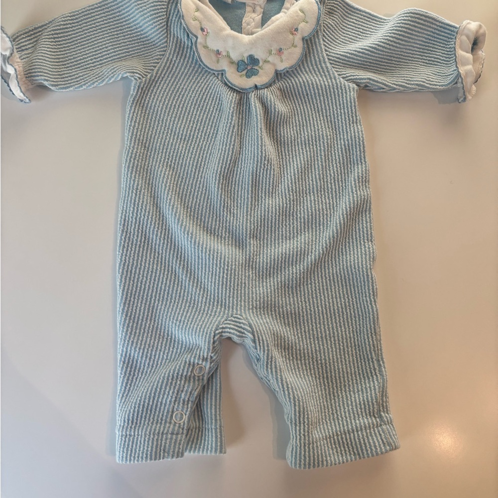 Carter's Light Blue Knit Embroidered Collar One-Piece